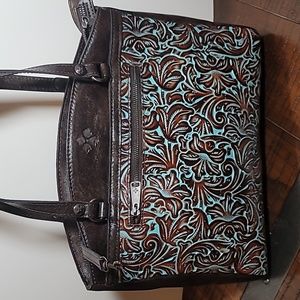 Patricia Nash Poppy Tote Turquoise Leather NWT